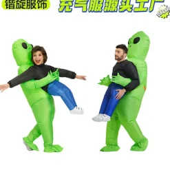 Nabila Oppustelig Alien Kostume til Voksne, Halloween & Cosplay, Grønt Kostume Voksen (150-190cm)