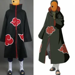 Naruto Akatsuki Tobi Uchiha Obito Kappe Kåbe Frakke + Resin Maske Cosplay Kostume Black XL