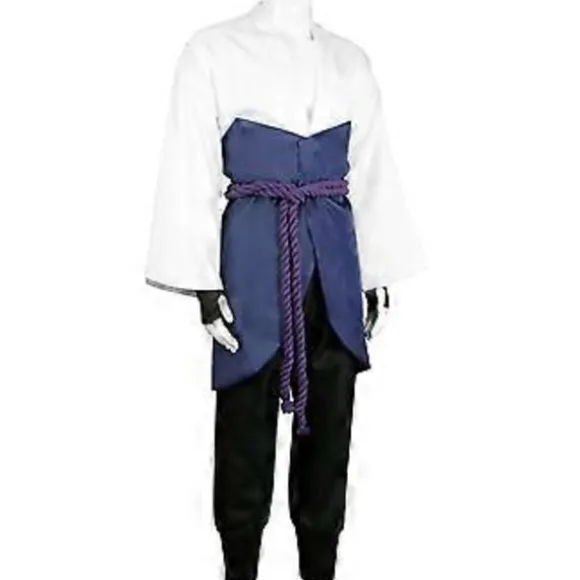 NARUTO Ninja Uchiha Sasuke Cosplay Kostumesæt Fest Fancy Dress Halloween Kostume til Voksen (M Hvid)