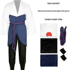 NARUTO Ninja Uchiha Sasuke Cosplay Kostumesæt Fest Fancy Dress Halloween Kostume til Voksen (M Hvid)