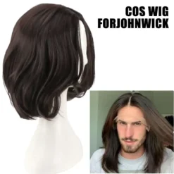 Naturlig paryk til John Wick Cosplay paryk Sort kort bølget hår parykker