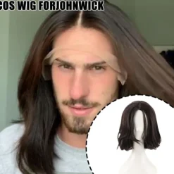 Naturlig paryk til John Wick Cosplay paryk Sort kort bølget hår parykker