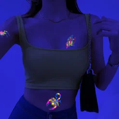 Neon Midlertidige Tatoveringer 10 Ark Drage Skorpion Glitter Tatoveringsklistermærker