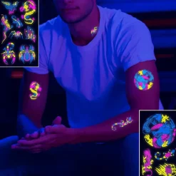 Neon Midlertidige Tatoveringer 10 Ark Drage Skorpion Glitter Tatoveringsklistermærker