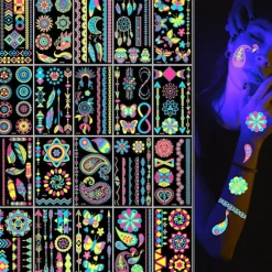 Neon Midlertidige Tatoveringer, 20 STK. Forskellige Designs Selvlysende Neon Tatoveringer, UV Falske Vandtætte Tatoveringsmærkater Festivaltilbehør XS(160-165CM) | Fyndiq