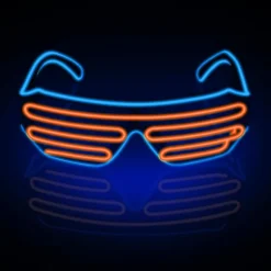 Neon Rave Briller (Blå+Orange) Blinkende LED Solbriller Lys Op DJ Kostumer til Fest, 80'erne, EDM, Halloween