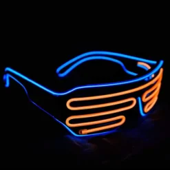 Neon Rave Briller (Blå+Orange) Blinkende LED Solbriller Lys Op DJ Kostumer til Fest, 80'erne, EDM, Halloween