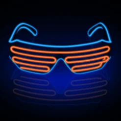 Neon Rave Briller (Blå+Orange) Blinkende LED Solbriller Lys Op DJ Kostumer til Fest, 80'erne, EDM, Halloween