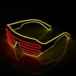Neon Rave Briller (Gul + Rød) Blinkende LED Solbriller til at lyse DJ-kostumer op til fester, 80'ere, EDM, Halloween