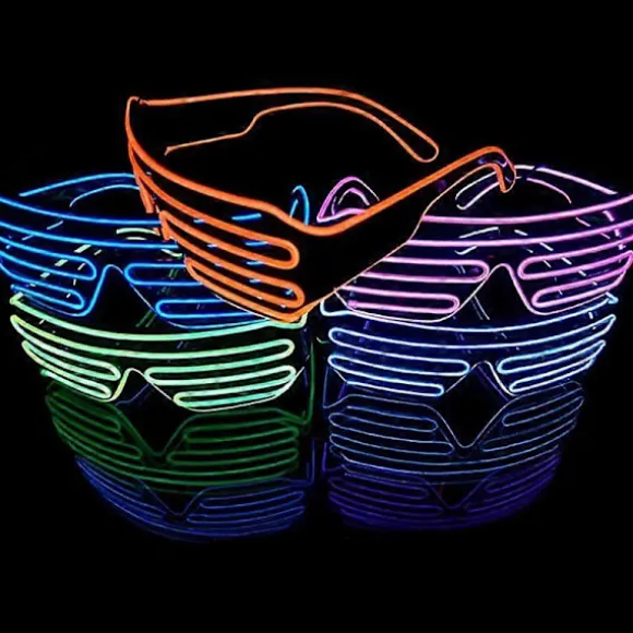 Neon Rave Briller (Gul + Rød) Blinkende LED Solbriller til at lyse DJ-kostumer op til fester, 80'ere, EDM, Halloween
