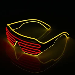 Neon Rave Briller (Gul+Rød) Wire Flashing LED Solbriller Lys Op DJ Kostumer til Fest, 80'erne, EDM, Halloween