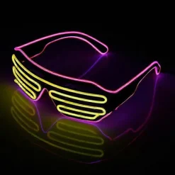 Neon Rave Briller (Pink + Gul) Blinkende LED Solbriller til at lyse DJ kostumer op til fester, 80'ere, EDM, Halloween