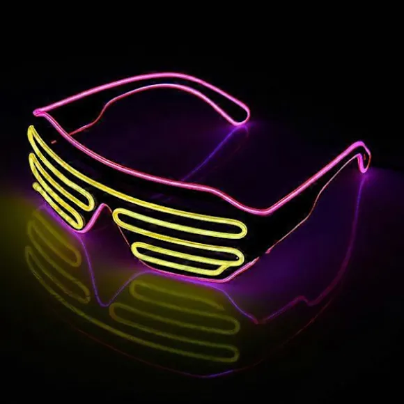Neon Rave Briller (Pink + Gul) Blinkende LED Solbriller til at lyse DJ kostumer op til fester, 80'ere, EDM, Halloween