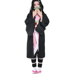 Nezuko Cosplay Kostume Anime Cosplay Outfit Sæt Halloween Kjole til Voksne Børn (170CM)