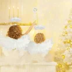 Änglavinger og Halo, Hvide Änglavinger Faldne Änglavinger Halloween Kostume til Voksne Halloween Julefest Vit_yux