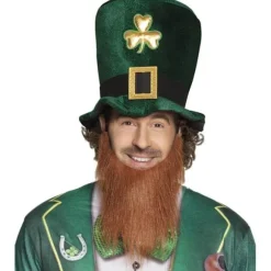 Nissehue 24*20cm, grøn nisse, med skæg, hue, hovedbeklædning, Irland, St. Patrick, lykkekløver, karneval, temafest