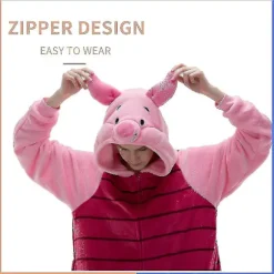 nug Fit Unisex Voksen Onesie Pyjamas, Flanell Cosplay Dyre One Piece Halloween kostume beklædning Hjemmetøj Q Mike 105cm Piglet S