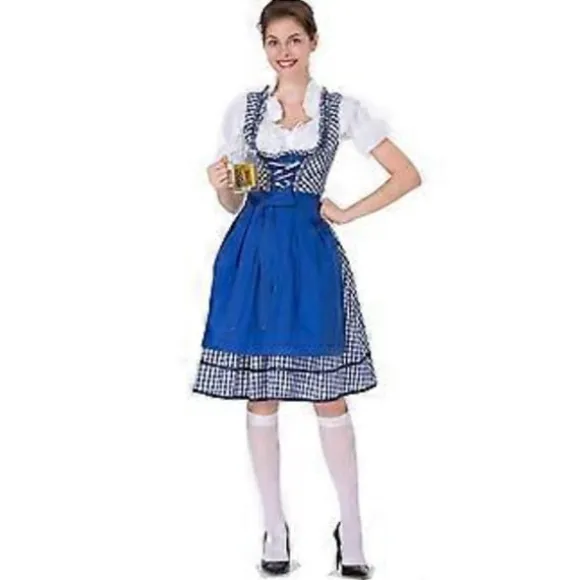 NY Opdatering Dame Oktoberfest Kostume Tysk Dirndl Kjole Kostume Kjole Bayersk Karneval Party (2XL Blå)