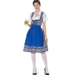 NY Opdatering Dame Oktoberfest Kostume Tysk Dirndl Kjole Kostume Kjole Bayersk Karneval Party (2XL Blå)