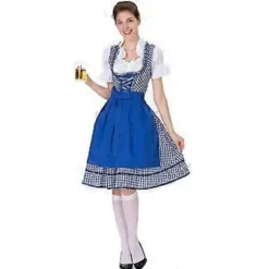 NY Opdatering Dame Oktoberfest Kostume Tysk Dirndl Kjole Kostume Kjole Bayersk Karneval Party (2XL Blå)