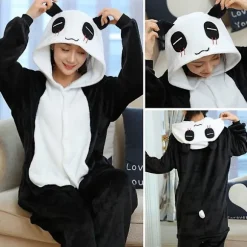 Nye efterårs- og vinterflanel dyre-onesies til hjemmet - Panda L