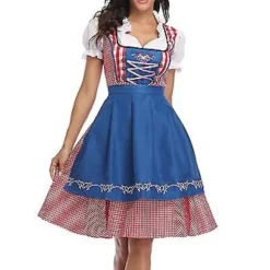 Nyt damebeklædning Tysk Oktoberfest Kostume Traditionel Bayersk Øl Fraulein Karneval Pige Kjole Outfit (L Grå Blå)-FF-