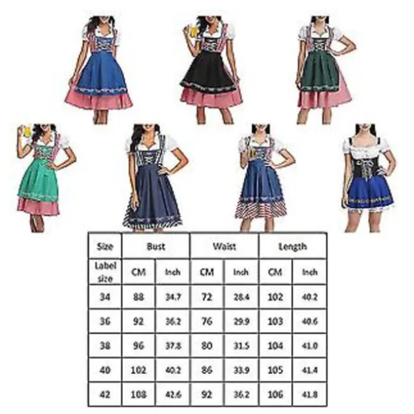 Nyt damebeklædning Tysk Oktoberfest Kostume Traditionel Bayersk Øl Fraulein Karneval Pige Kjole Outfit (L Grå Blå)-FF-