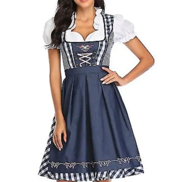 Nyt damebeklædning Tysk Oktoberfest Kostume Traditionel Bayersk Øl Fraulein Karneval Pige Kjole Outfit (L Grå Blå)