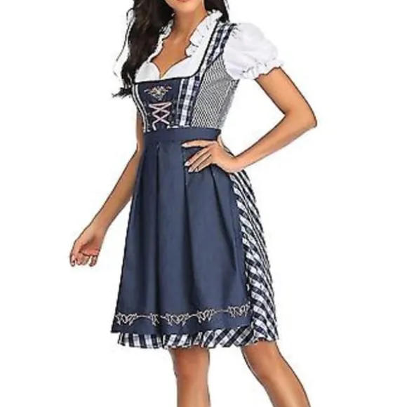 Nyt Damer Tøj Tysk Oktoberfest Kostume Traditionel Bayersk Øl Fraulein Karneval Pige Kjole Outfit (XXL Grå Blå)-FA-