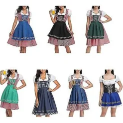Nyt Damer Tøj Tysk Oktoberfest Kostume Traditionel Bayersk Øl Fraulein Karneval Pige Kjole Outfit (XXL Grå Blå)-FA-