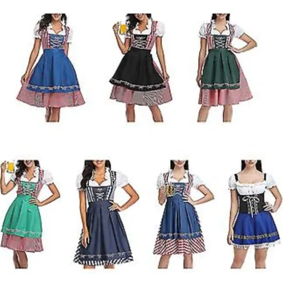 Nyt Damer Tøj Tysk Oktoberfest Kostume Traditionel Bayersk Øl Fraulein Karneval Pige Kjole Outfit (XXL Grå Blå)-FA-