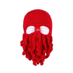 Octopus Hat Funny Masked Handmade Crochet Warm Hat,ORANGE COLOR
