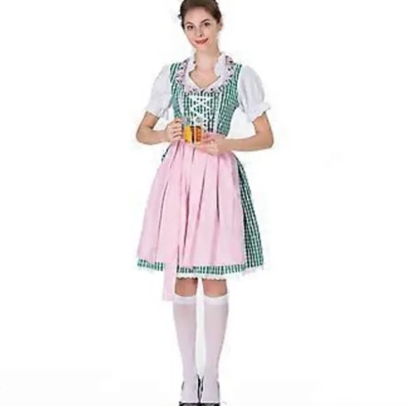 Oktoberfest Dame Outfit Dirndl Damekjole Bryllupsgæst Dirndl Bluse Kostume Sexet Inklusive Kjole, Bluse, Forklæde (XL Grøn)