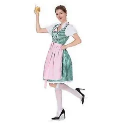 Oktoberfest Dame Outfit Dirndl Damekjole Bryllupsgæst Dirndl Bluse Kostume Sexet Inklusive Kjole, Bluse, Forklæde (XL Grøn)