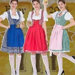 Oktoberfest Dame Outfit Dirndl Damekjole Bryllupsgæst Dirndl Bluse Kostume Sexet Inklusive Kjole, Bluse, Forklæde (XL Grøn)