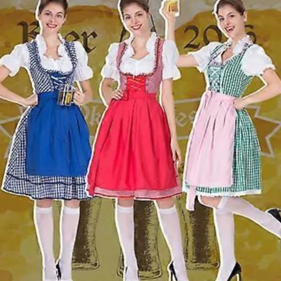 Oktoberfest Dame Outfit Dirndl Damekjole Bryllupsgæst Dirndl Bluse Kostume Sexet Inklusive Kjole, Bluse, Forklæde (XL Grøn)
