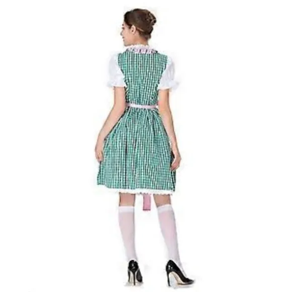 Oktoberfest Dame Outfit Dirndl Damekjole Bryllupsgæst Dirndl Bluse Kostume Sexet Inklusive Kjole, Bluse, Forklæde (XL Grøn)