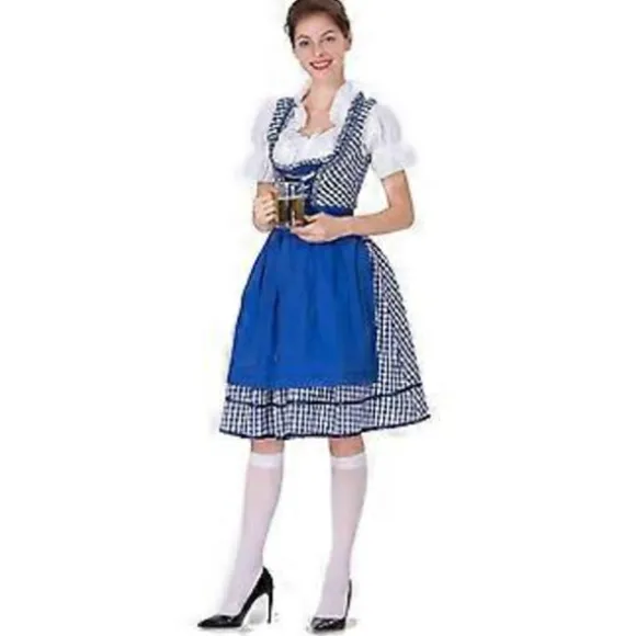 Oktoberfest Dame Outfit Dirndl Damekjole Bryllupsgæst Dirndl Bluse Kostume Sexet Inklusive Kjole, Bluse, Forklæde (S Blå)