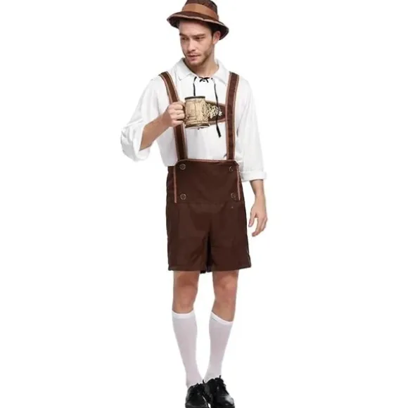 Oktoberfest-festdragt til mænd, tysk bayersk ølknegt, læderbukser, traditionel kostume, M