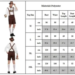 Oktoberfest-festdragt til mænd, tysk bayersk ølknegt, læderbukser, traditionel kostume, M