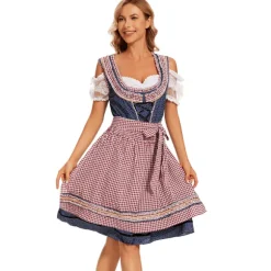 Oktoberfest-kjole, bayersk oktoberfest, kostumefestival, fest, kvinders øltøj, etnisk kostumesæt, ternet sæt XL