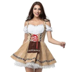 Oktoberfest-kostume til damer Tyskland Bayersk ølserveringspige servitrice Cosplay-parade Taverna Karneval Maskeradekjole Beige S