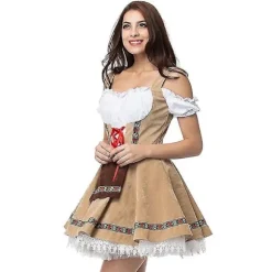 Oktoberfest-kostume til damer Tyskland Bayersk ølserveringspige servitrice Cosplay-parade Taverna Karneval Maskeradekjole Beige S