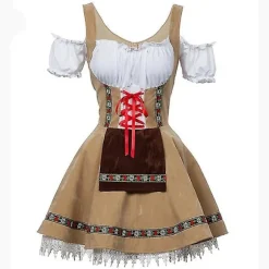 Oktoberfest-kostume til damer Tyskland Bayersk ølserveringspige servitrice Cosplay-parade Taverna Karneval Maskeradekjole Beige S