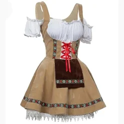 Oktoberfest-kostume til damer Tyskland Bayersk ølserveringspige servitrice Cosplay-parade Taverna Karneval Maskeradekjole Beige S