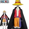 One Piece Serie Wano Country Monkey D Luffy Cosplay sæt inklusive hat (2XL)