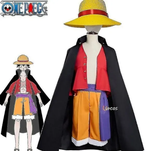 One Piece Serie Wano Country Monkey D Luffy Cosplay sæt inklusive hat (2XL)