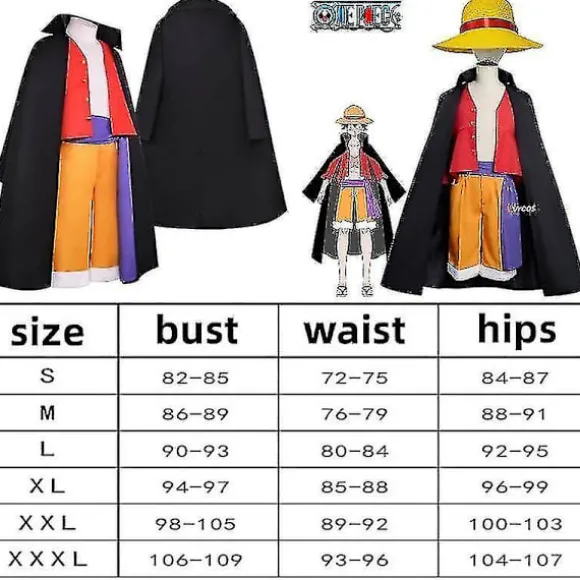 One Piece Serie Wano Country Monkey D Luffy Cosplay sæt inklusive hat (2XL)