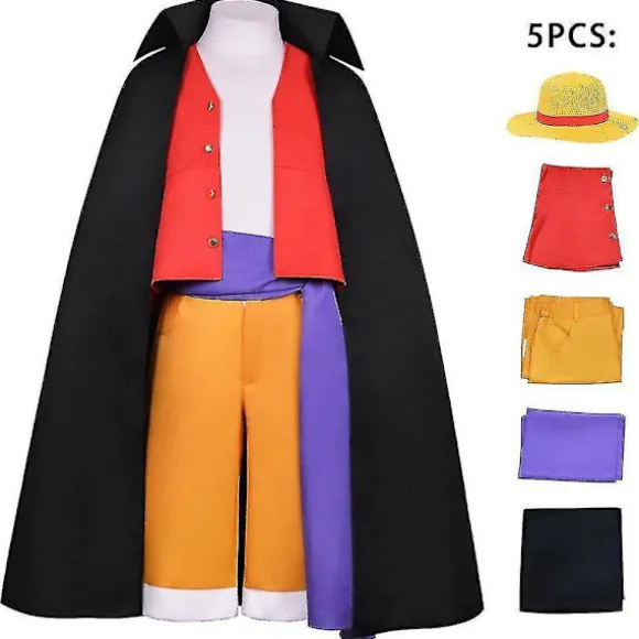 One Piece Serie Wano Country Monkey D Luffy Cosplay sæt inklusive hat (2XL)