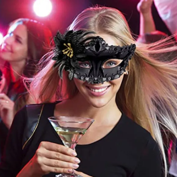 One Piece Sort Maske Masquerade Maske Blonder Sexet Kvinde